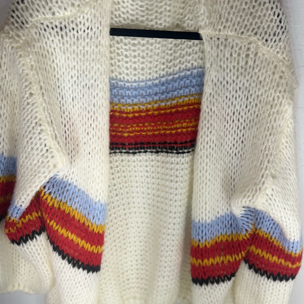 SHEIN White and Red Cardigan with Vintage Stripes